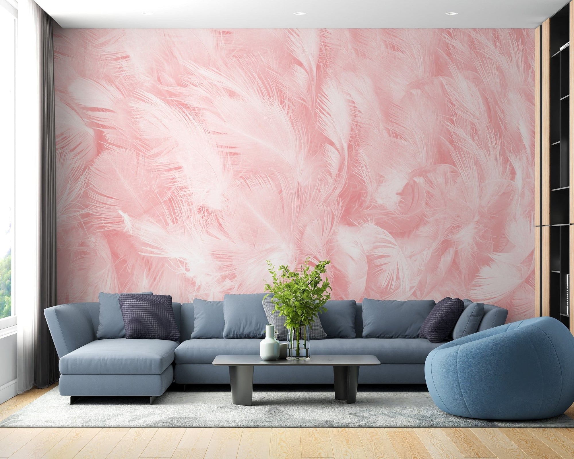 Vintage pink feather wallpaper design B225