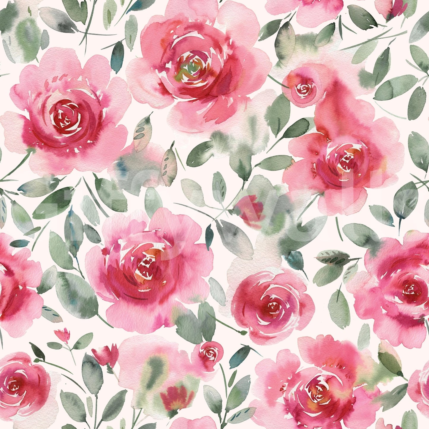 Soft Romantic Roses Watercolor Red Green Wallpaper⁠