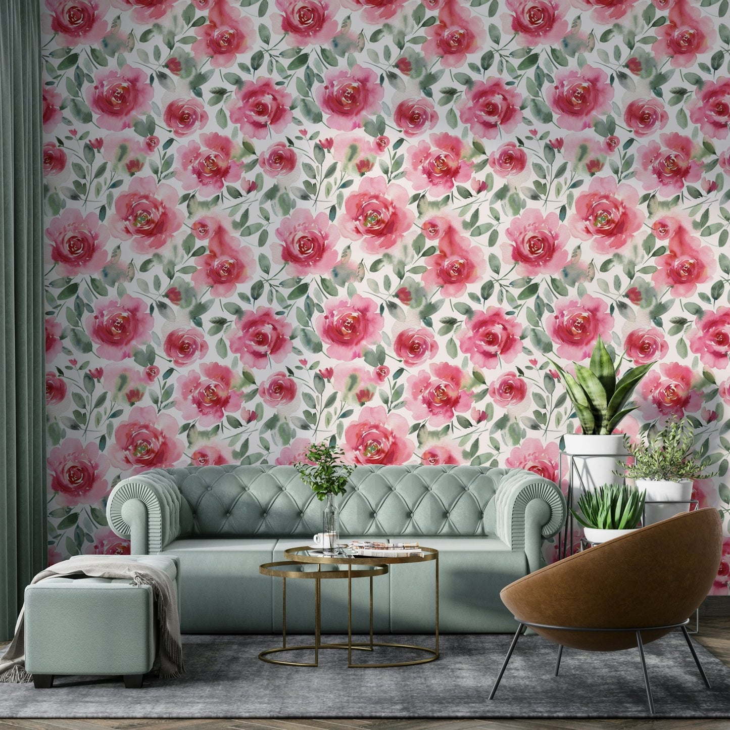 Soft romantic roses wallpaper with hand-painted watercolor effect

