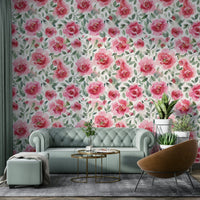 Soft romantic roses wallpaper with hand-painted watercolor effect

