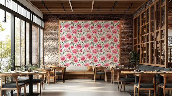 Watercolor roses wallpaper with romantic red and green tones, GD1299