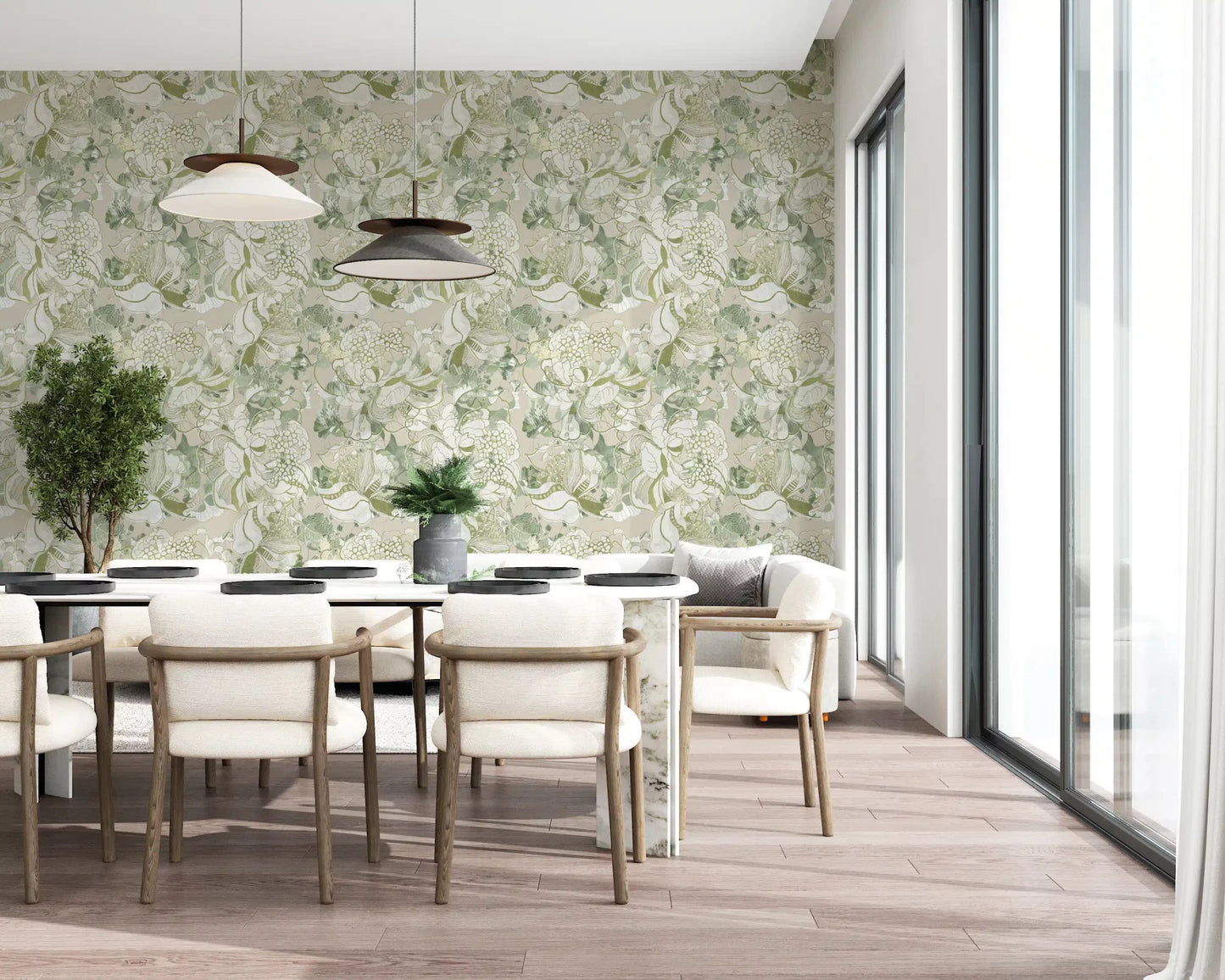 Pale sage florals shape Soft Sage Green Peony Wallpaper beautifully