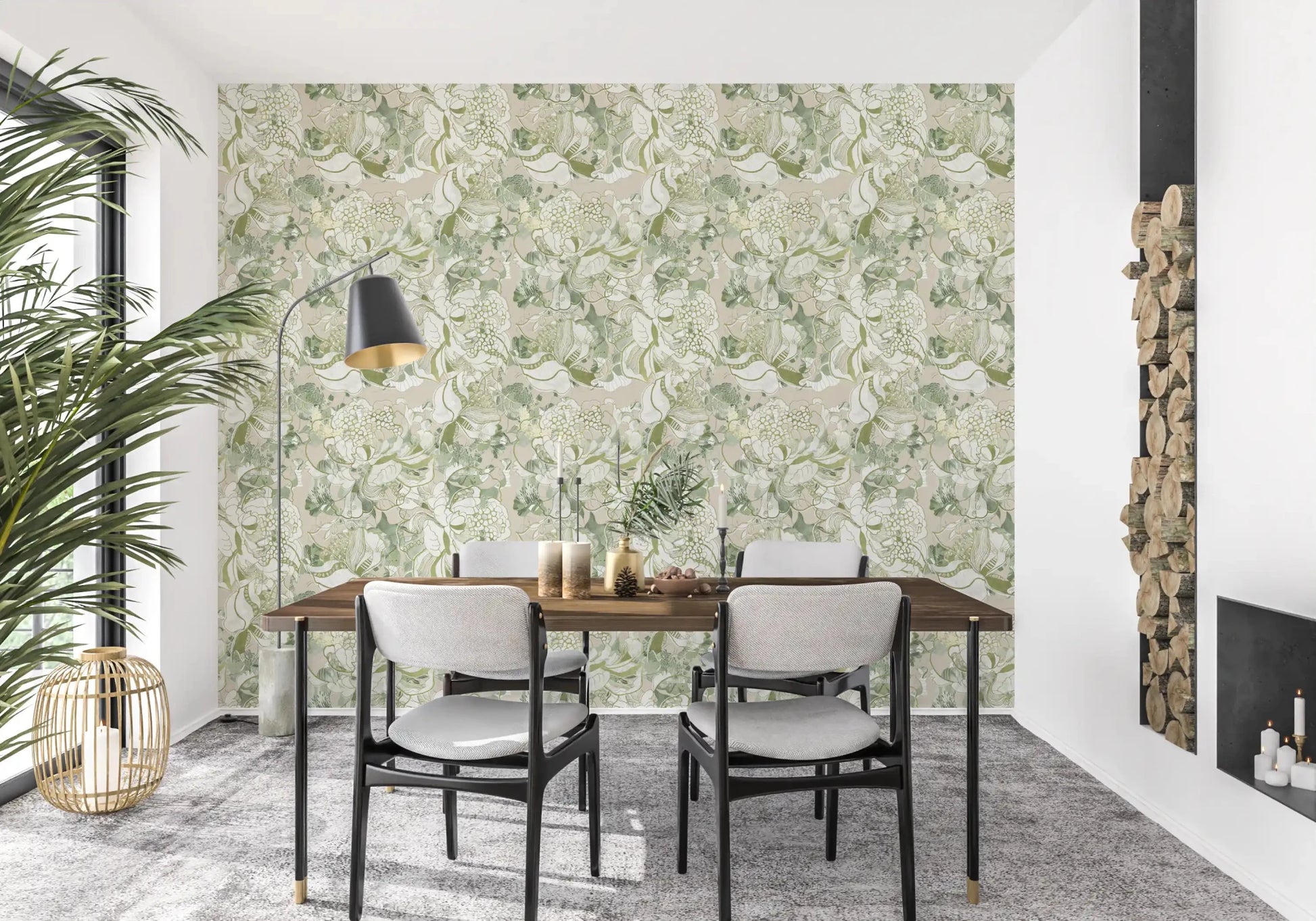 Airy floral movement marks Soft Sage Green Peony Wallpaper clearly