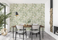 Airy floral movement marks Soft Sage Green Peony Wallpaper clearly