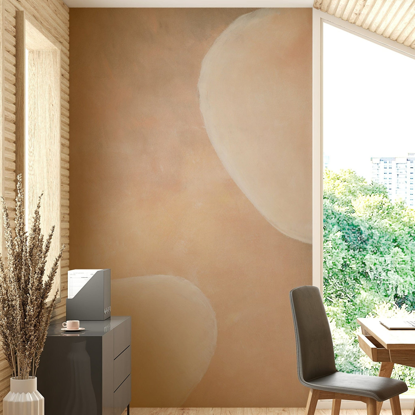 Soft sand tones abstract wall design

