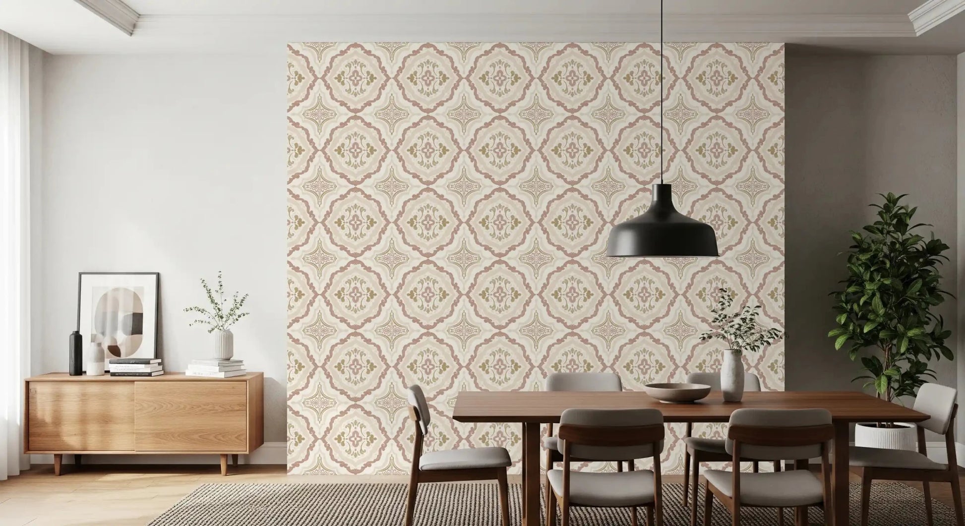 Dining room  finished in Soft Sienna Mediterranean Tile Wallpaper