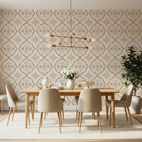 Warm dining room with Soft Sienna Mediterranean Tile Wallpaper