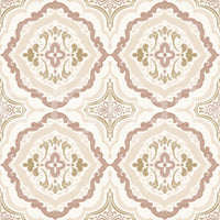 Ornate Soft Sienna Mediterranean Tile Wallpaper in a warm pastel tile pattern
