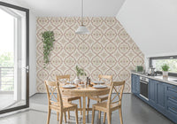 Bright kitchen dressed in Soft Sienna Mediterranean Tile Wallpaper