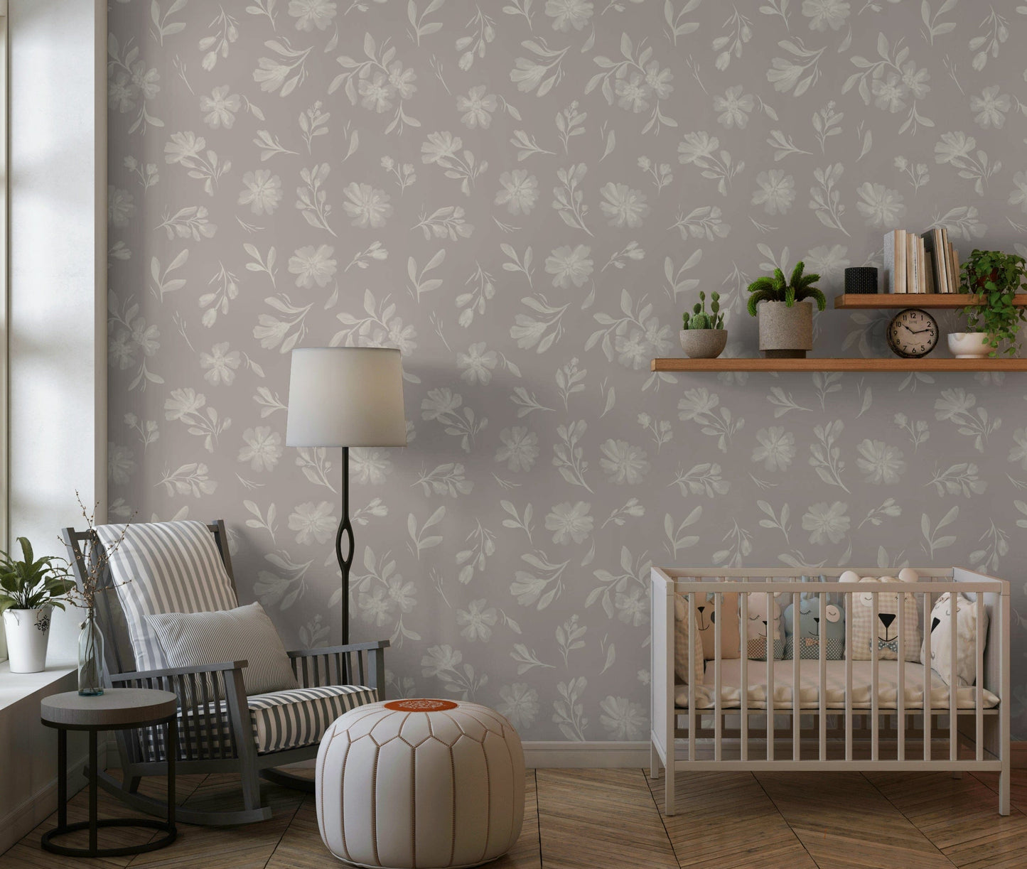 Soft Taupe Florals Wallpaper⁠