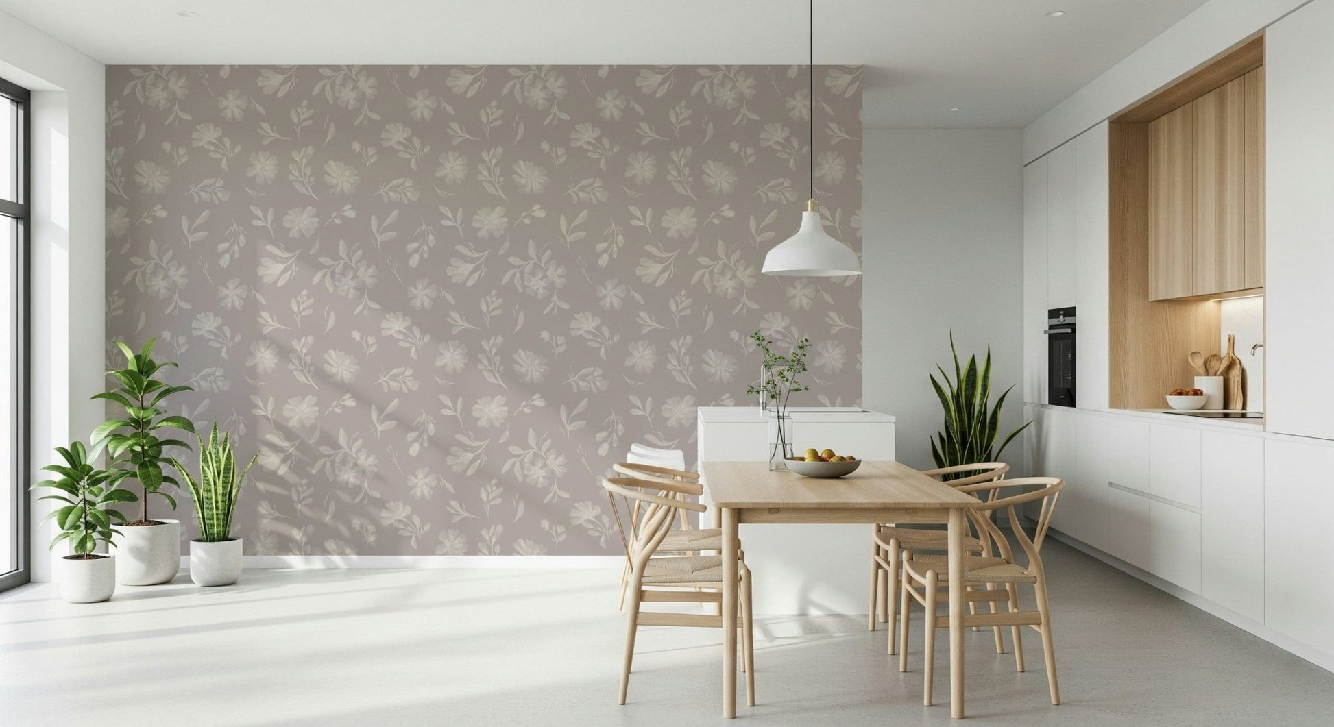 Cream petals stand out on the taupe in this Soft Taupe Florals wallpaper GD7419
