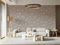 Thin sprigs curve around the buds on this Soft Taupe Florals wallpaper GD7419
