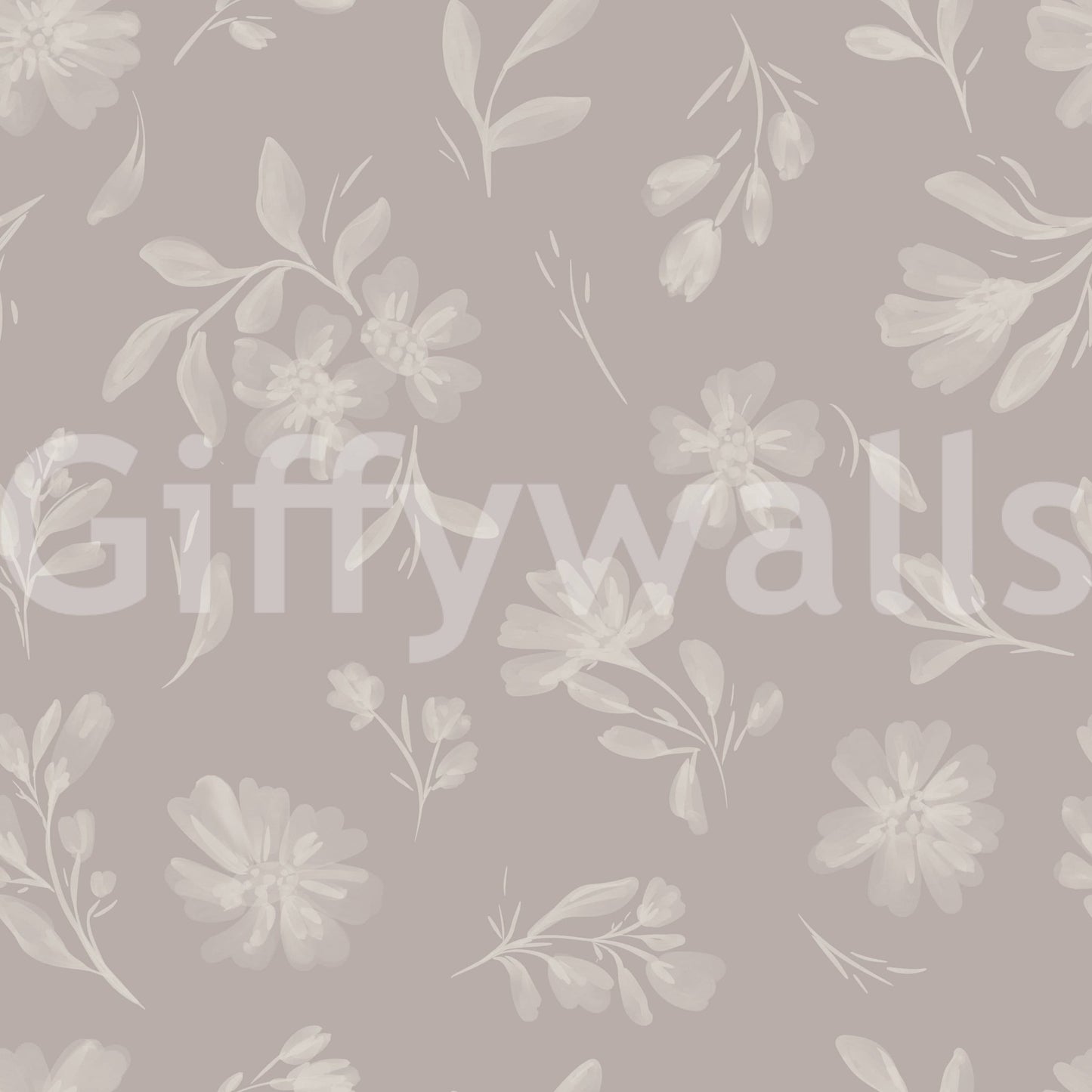 A calm taupe floral repeat fills this Soft Taupe Florals wallpaper GD7419