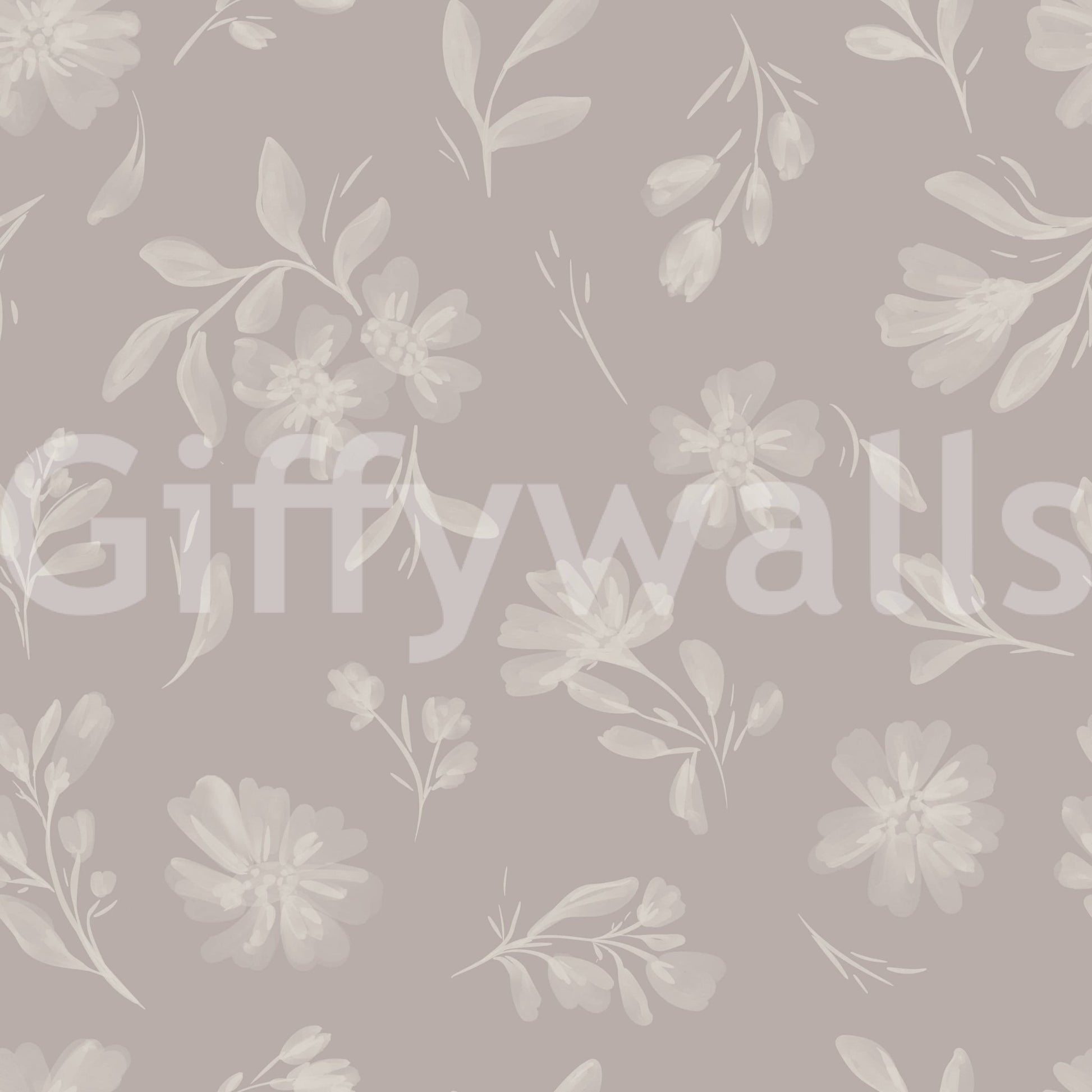A calm taupe floral repeat fills this Soft Taupe Florals wallpaper GD7419