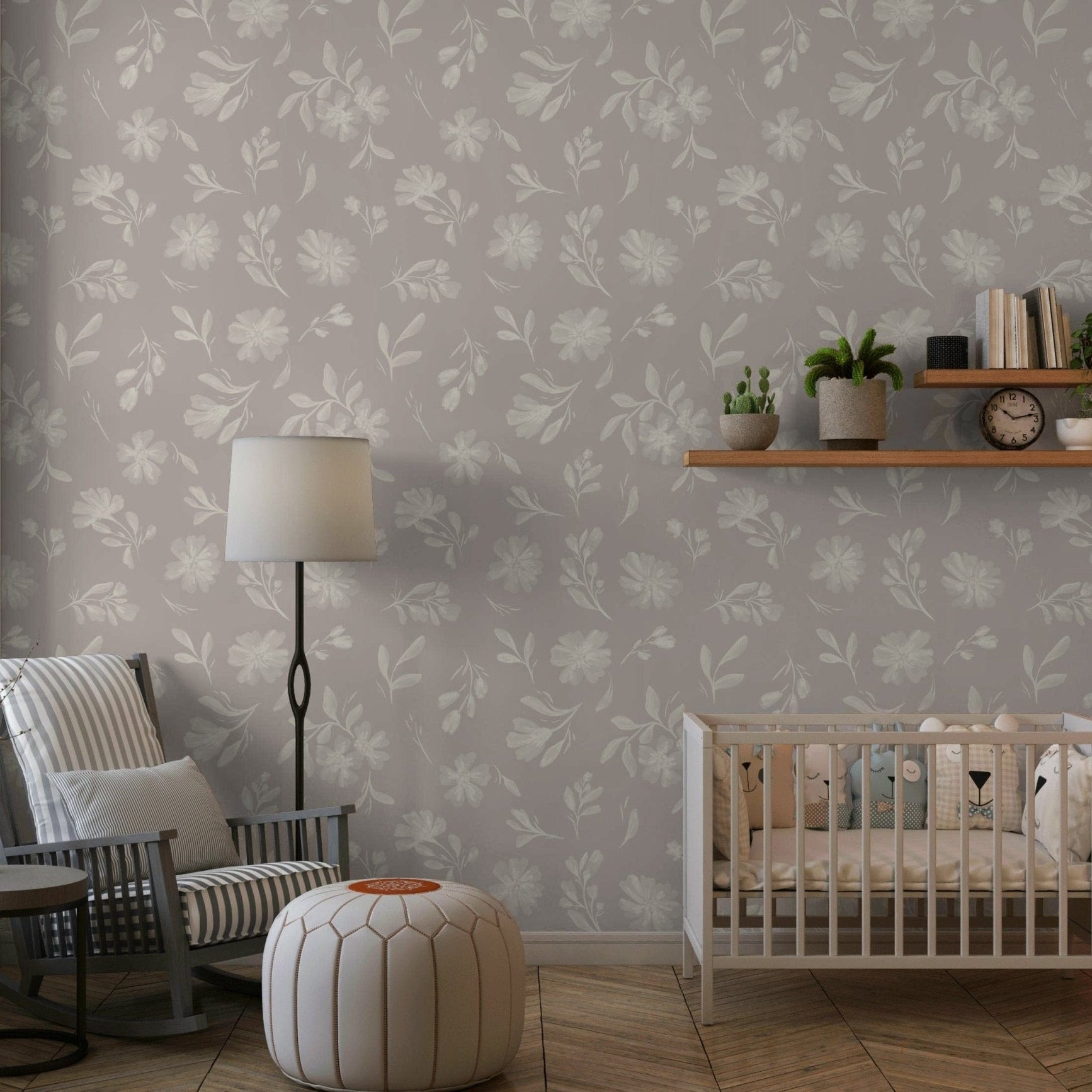 Soft Taupe Florals wallpaper with muted blossoms on a warm brown base GD7419
