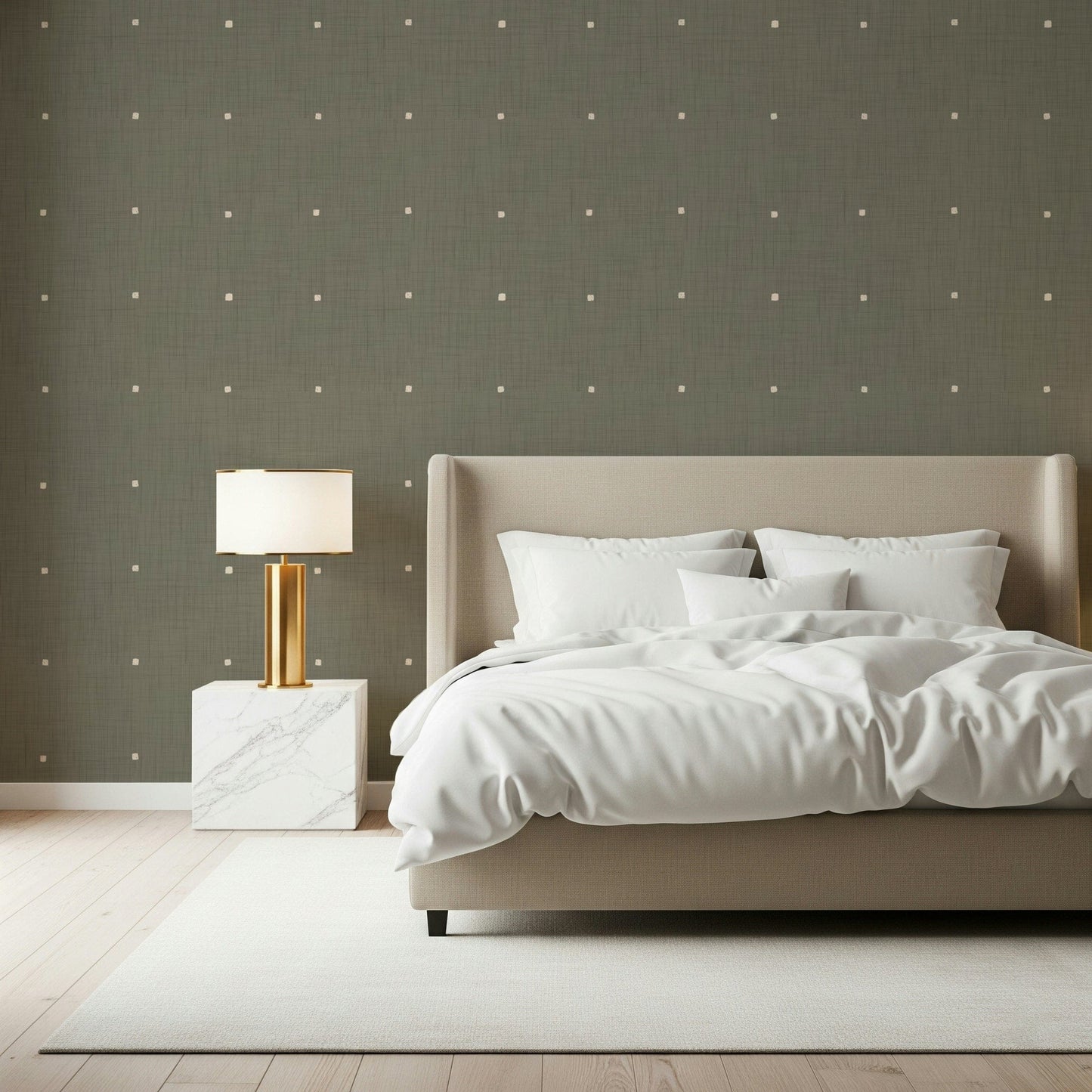 Soft Texture Squares Taupe wall covering with subtle square pattern.