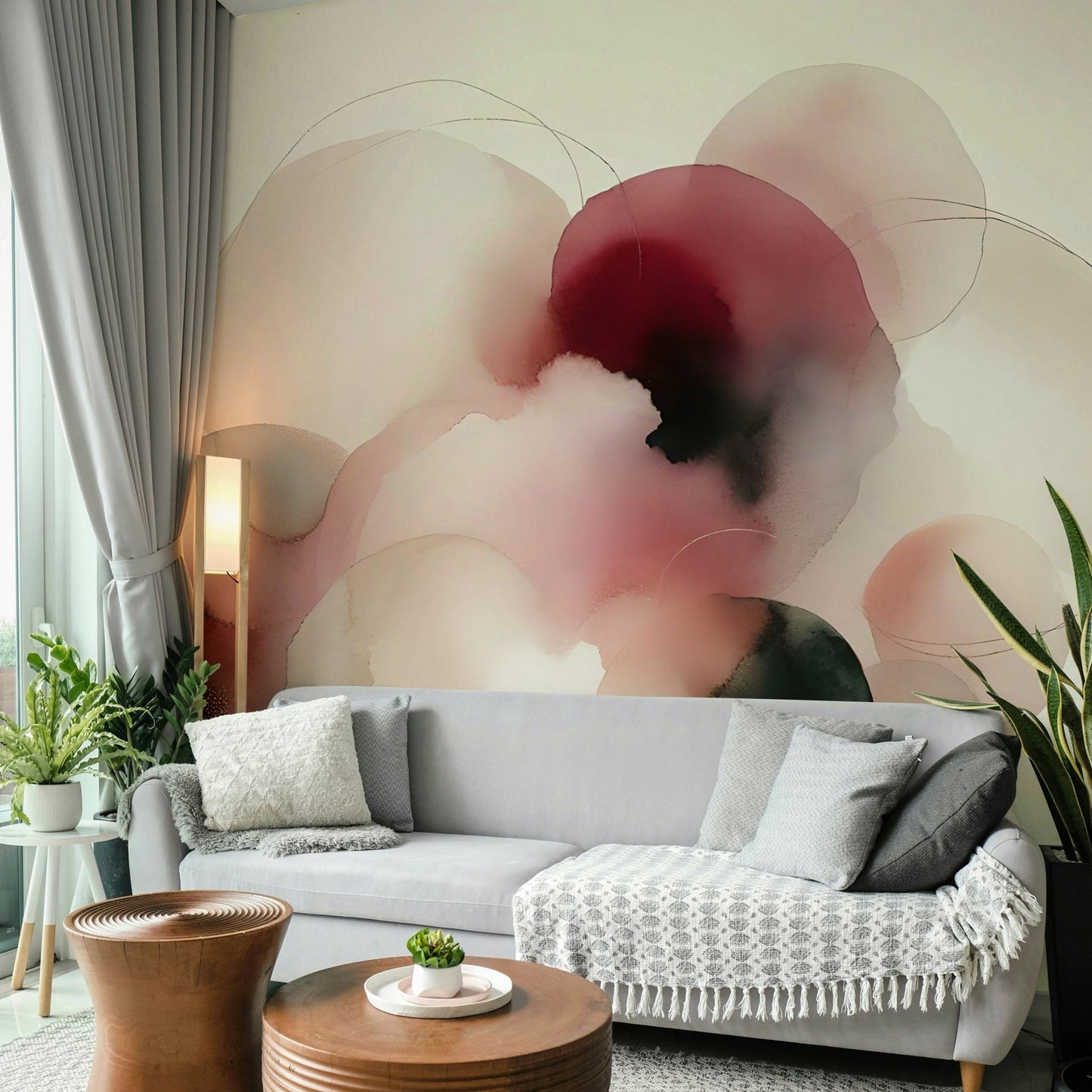 Elegant Soft Tones Artistic Flow Mural for Living Rooms

