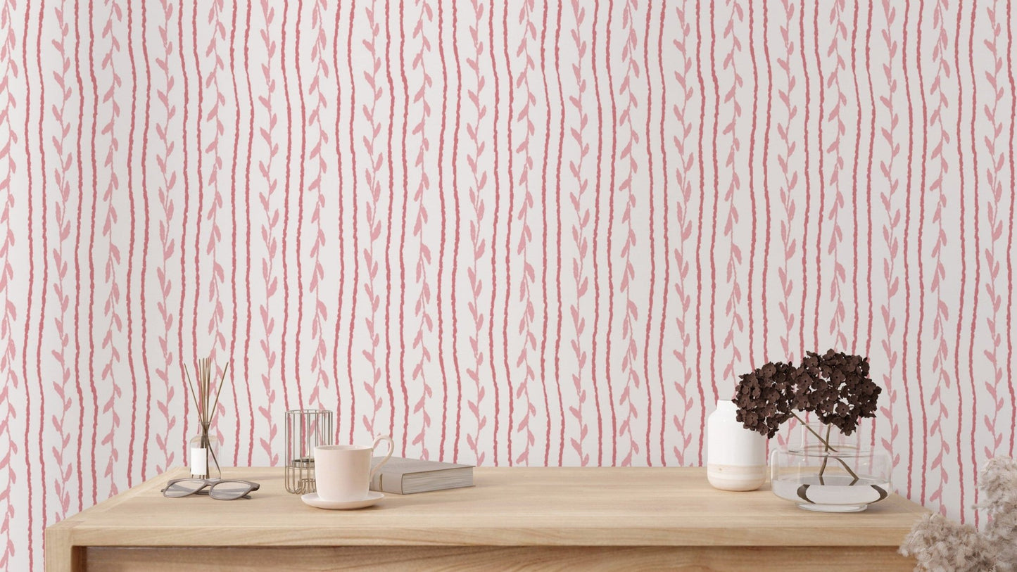 Artistic pink soft vines wallpaper for unique wall accents.
