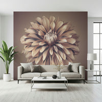 Soft Vintage Dahlia Wall Mural in a master bedroom with velvet pillows wallpaper., GD7692