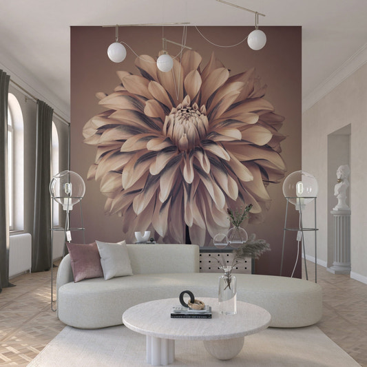Elegant dahlia flower wall mural for a sophisticated dining area wallpaper.