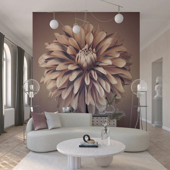 Elegant dahlia flower wall mural for a sophisticated dining area wallpaper., GD7692