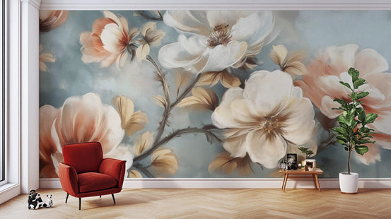 Soft watercolour floral wall mural D144

