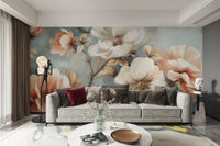 Blush floral watercolour wall covering
