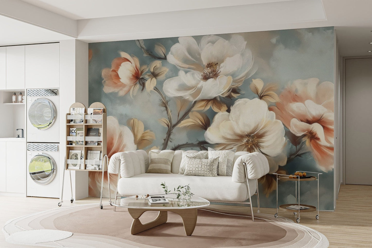 Delicate pastel flower wall design
