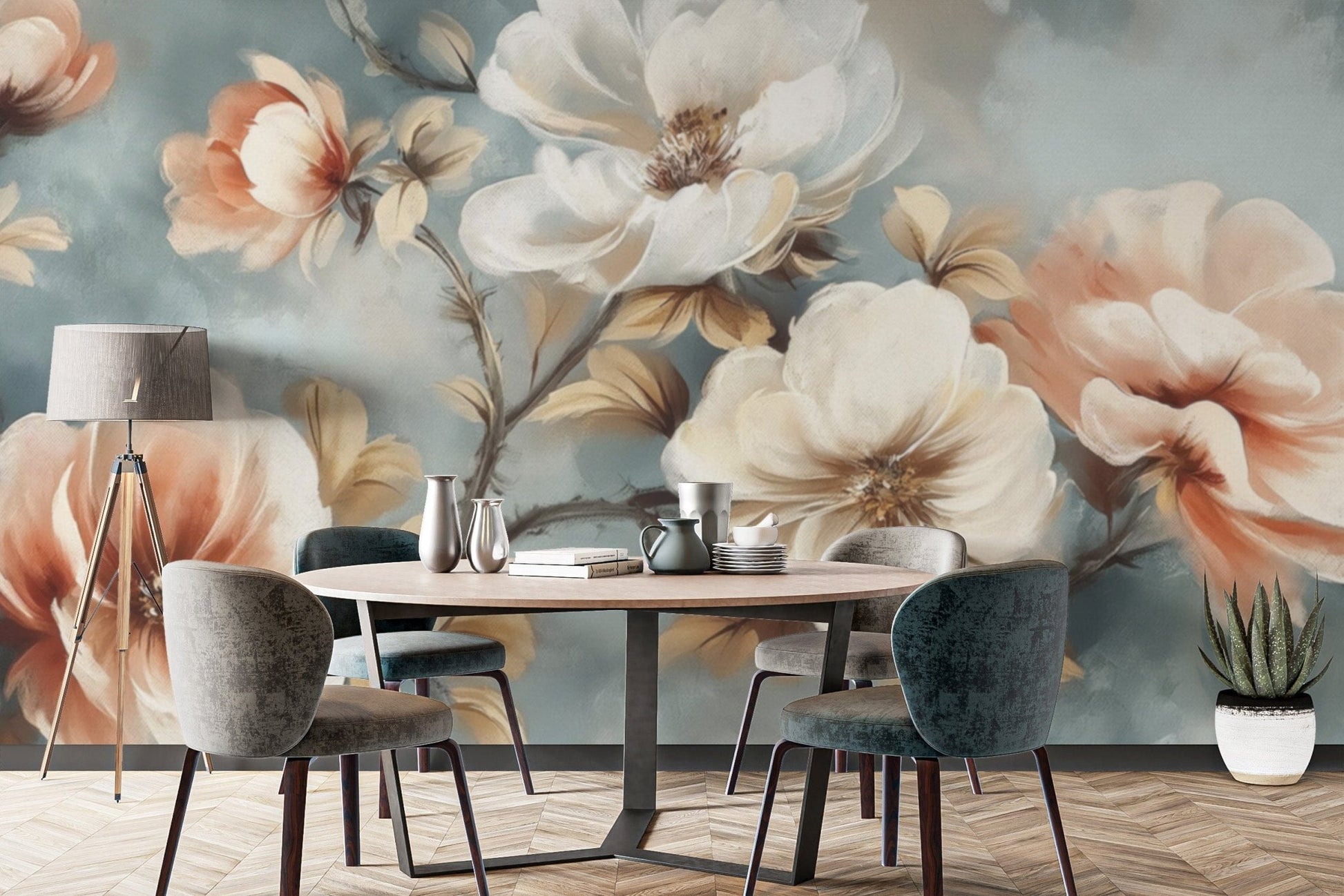 Pastel watercolour floral wall mural






