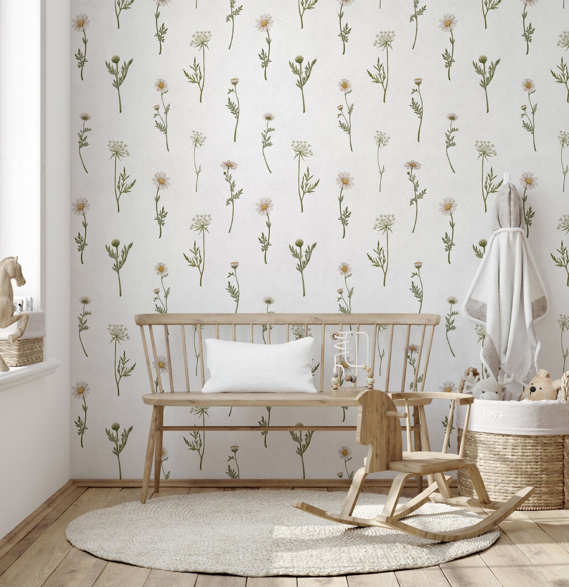 Elegant white wildflower wallpaper print
