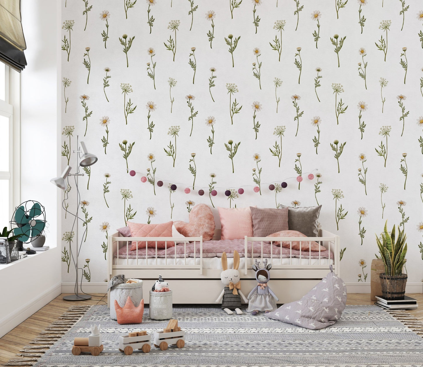 Minimalist floral wallpaper with greenery
