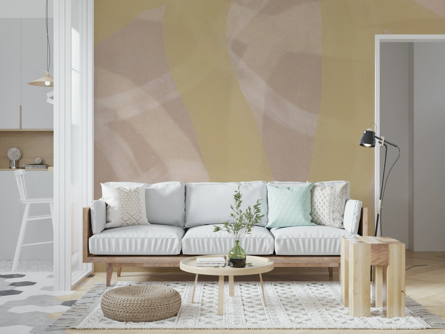 A serene abstract curve wall mural for your decor.

