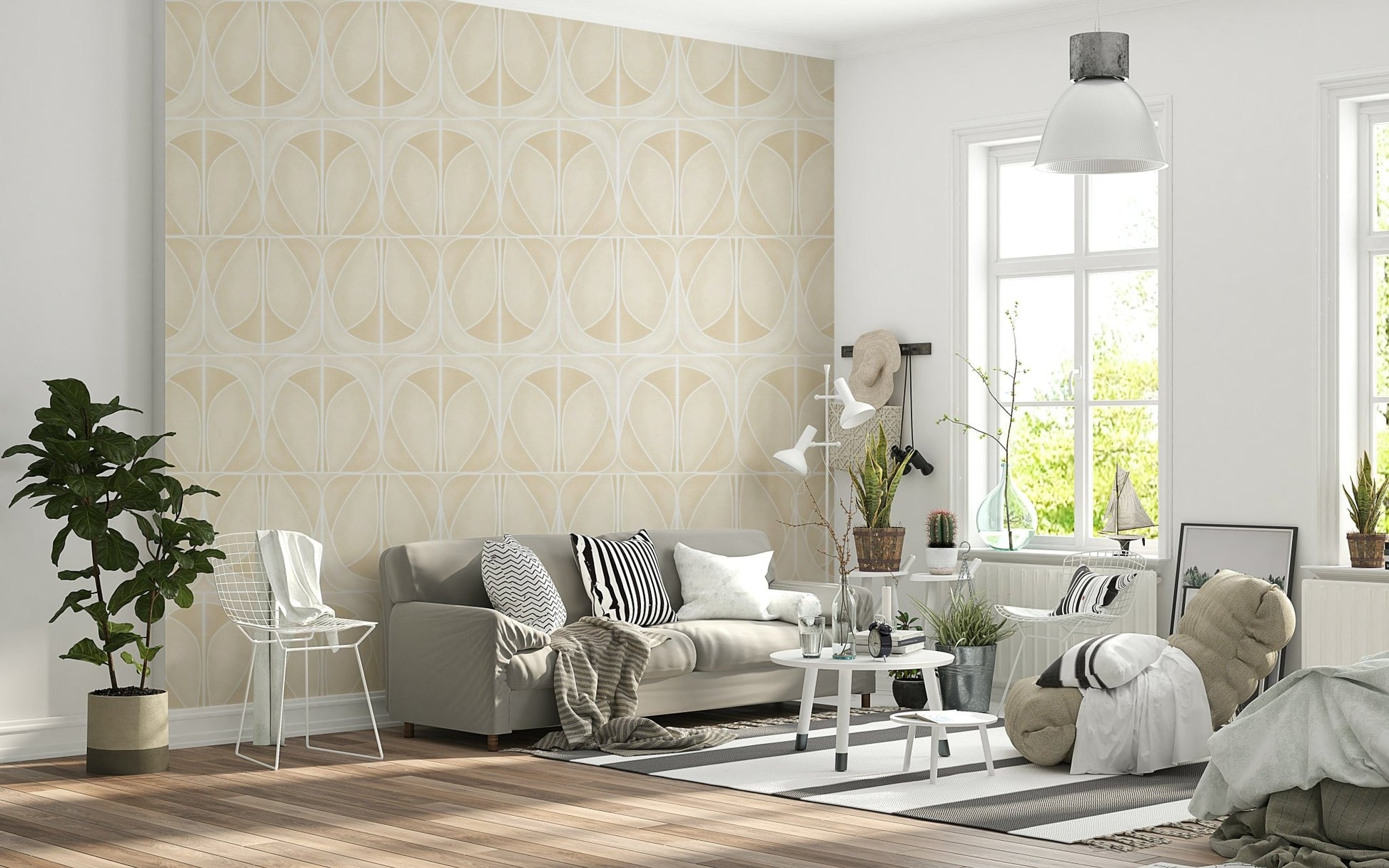 Softy Dèco Geometries Sand Charm wallpaper in beige and white