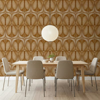 Dynamic Softy Dèco Geometries Warm Caramel mural wallpaper curved linear design.