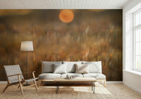 A peaceful flower design mural on decorative wallpaper.