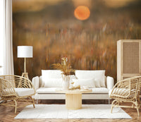 A graceful subtle flower wall mural in soft, elegant tones.