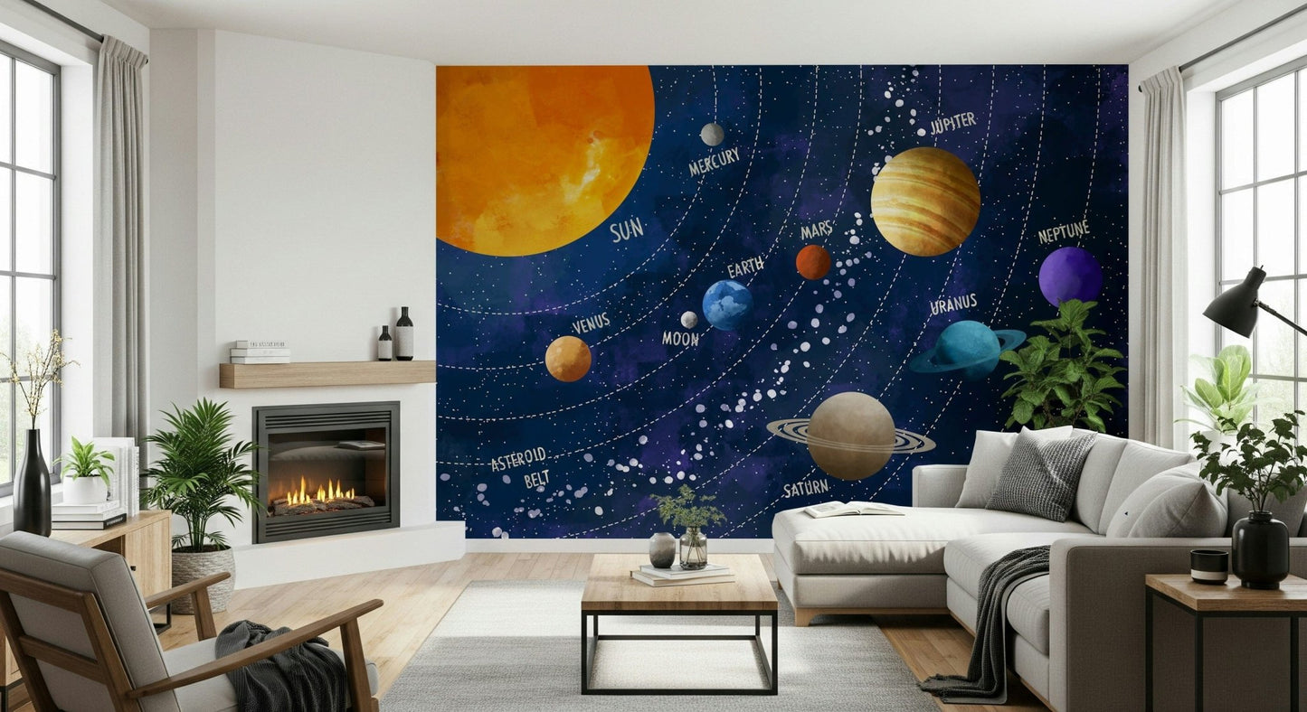 Educational planets wallpaper for a modern study area., GD7816