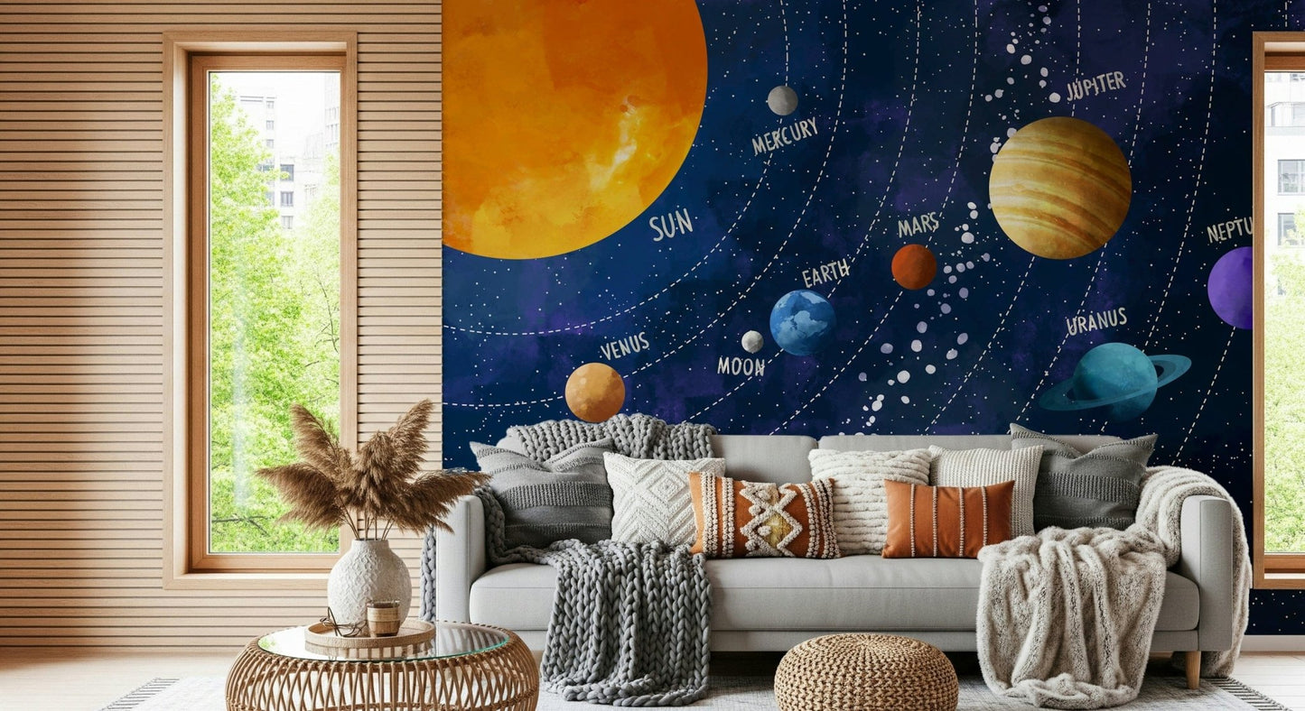 Solar System Adventure wall mural in a school environment., GD7816