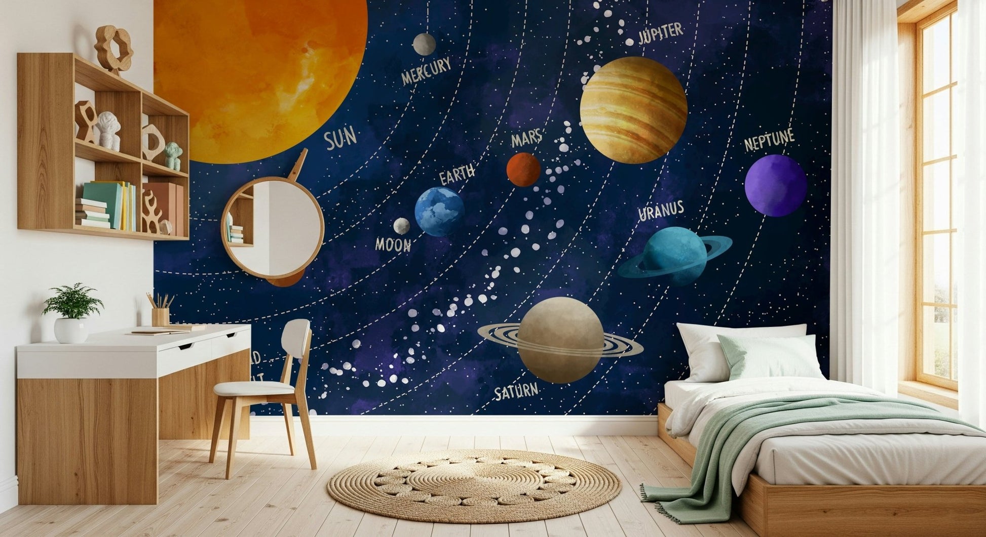 Detailed outer space wallpaper for a creative playroom., GD7816