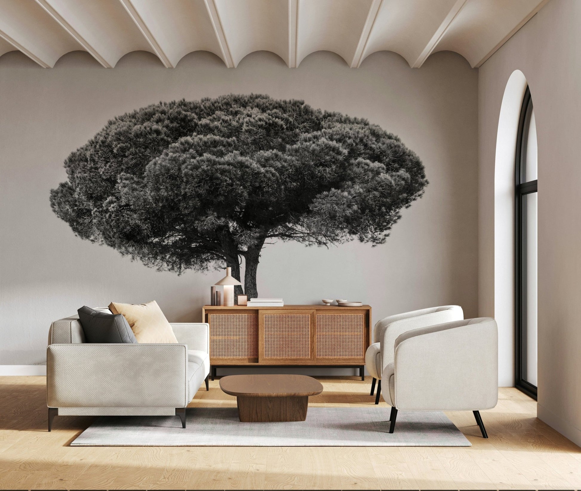 A beautiful panoramic wall mural of a lone mountain.