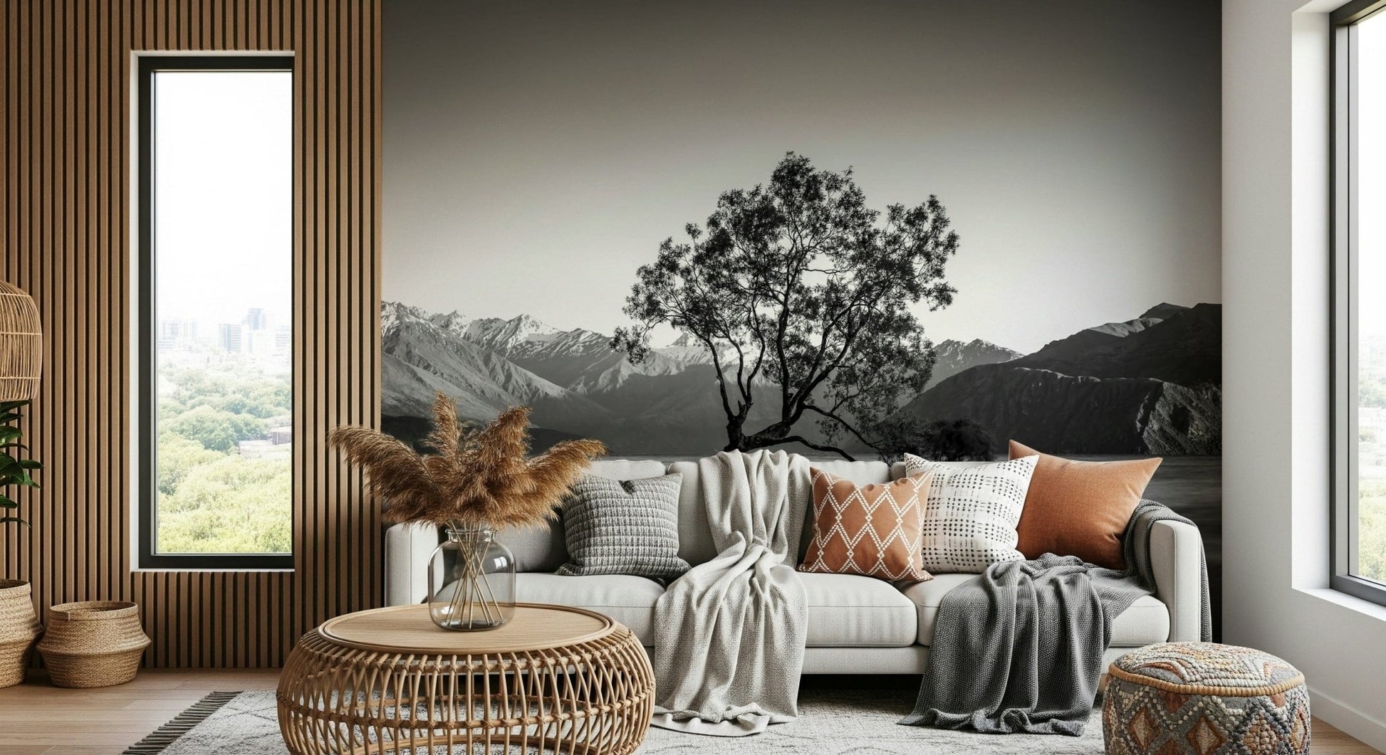 Iconic Solitary Woodland wallpaper, famous leaning tree, water reflection.