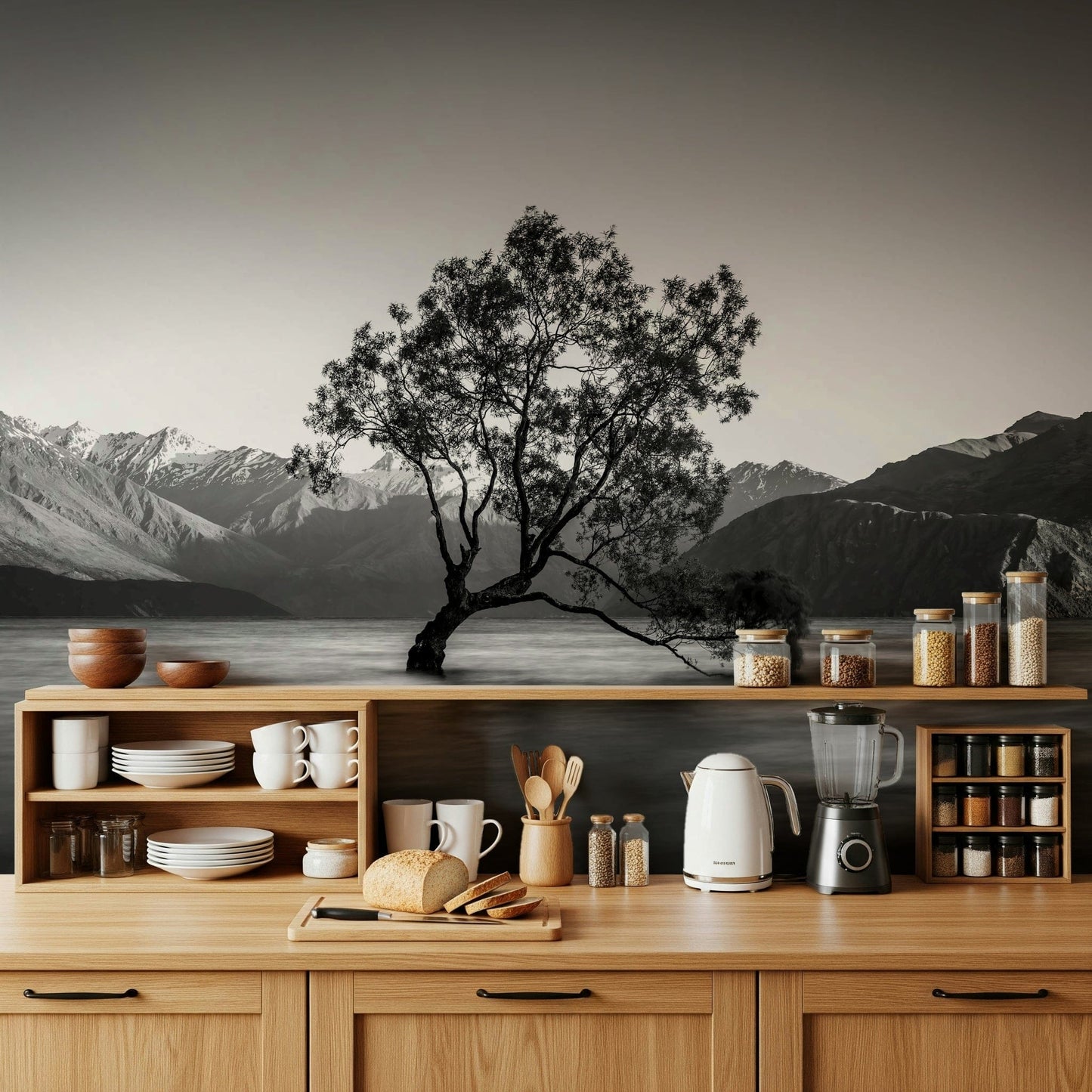 Panoramic Solitary Woodland mural, high-impact photo, striking wall decor.