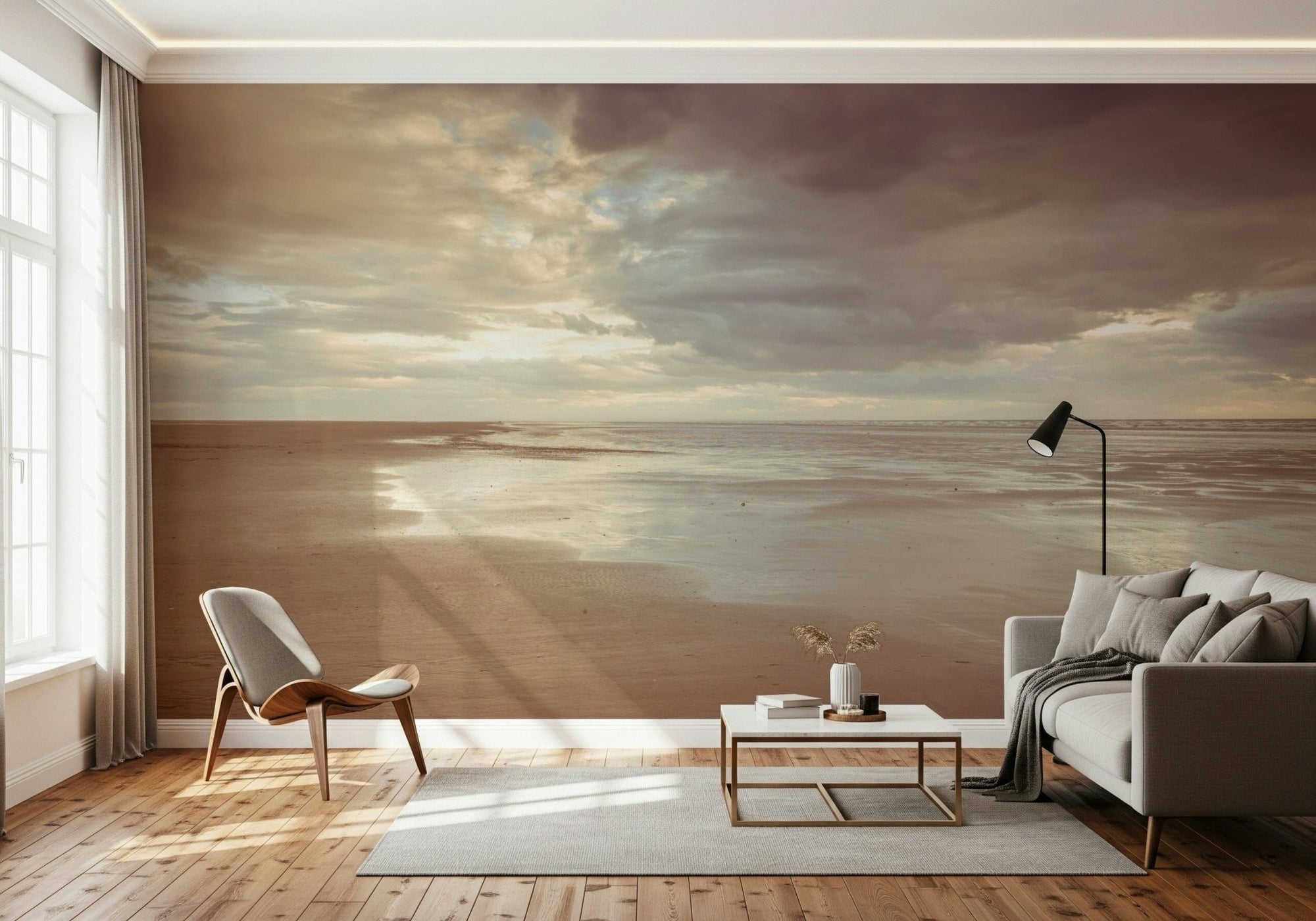 Moody overcast sky Soothing Seashore peel stick wallpaper., GD7262