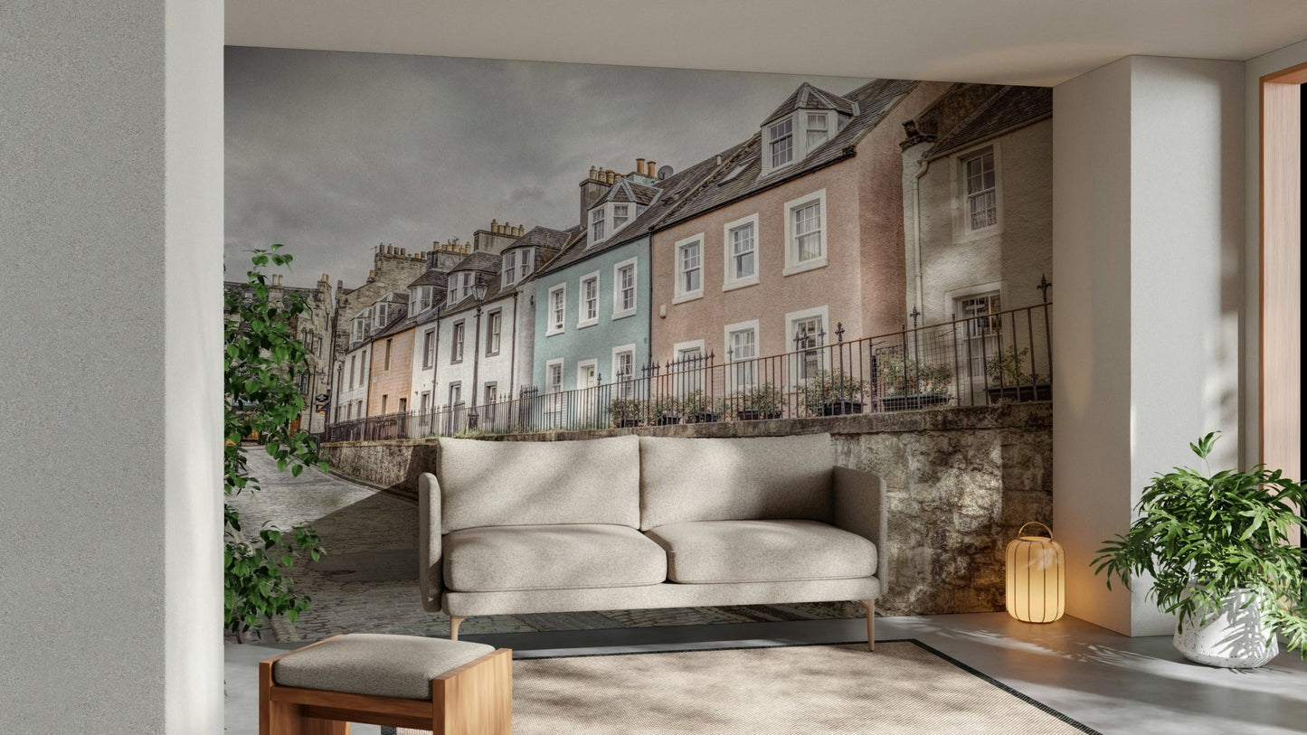 Calm townscape wall mural for cozy spaces

