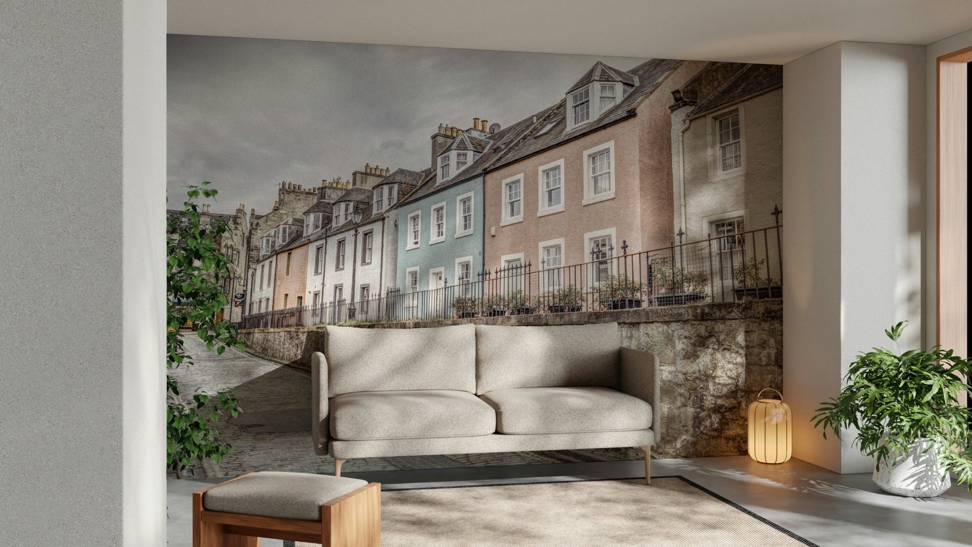 Calm townscape wall mural for cozy spaces

