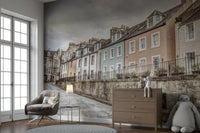 Heritage-style homes mural with soft tones

