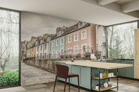 Wall mural with cobbled street and cottages

