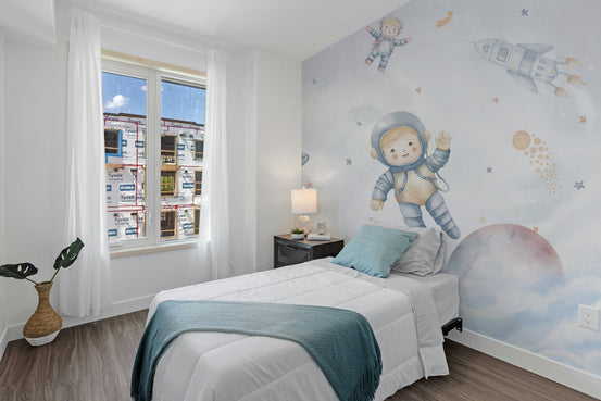 Space-themed adventure wallpaper for kids' bedrooms, C50