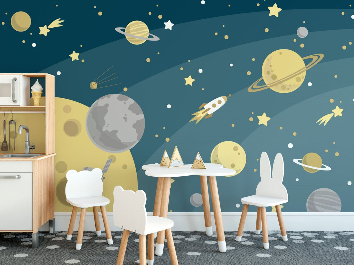 Space Galaxy Stars Planets Wallpaper Mural – Kids Bedroom / Home Decor – Wall Sticker Studio UK