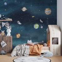 Vibrant dark space mural for kids playrooms OR16